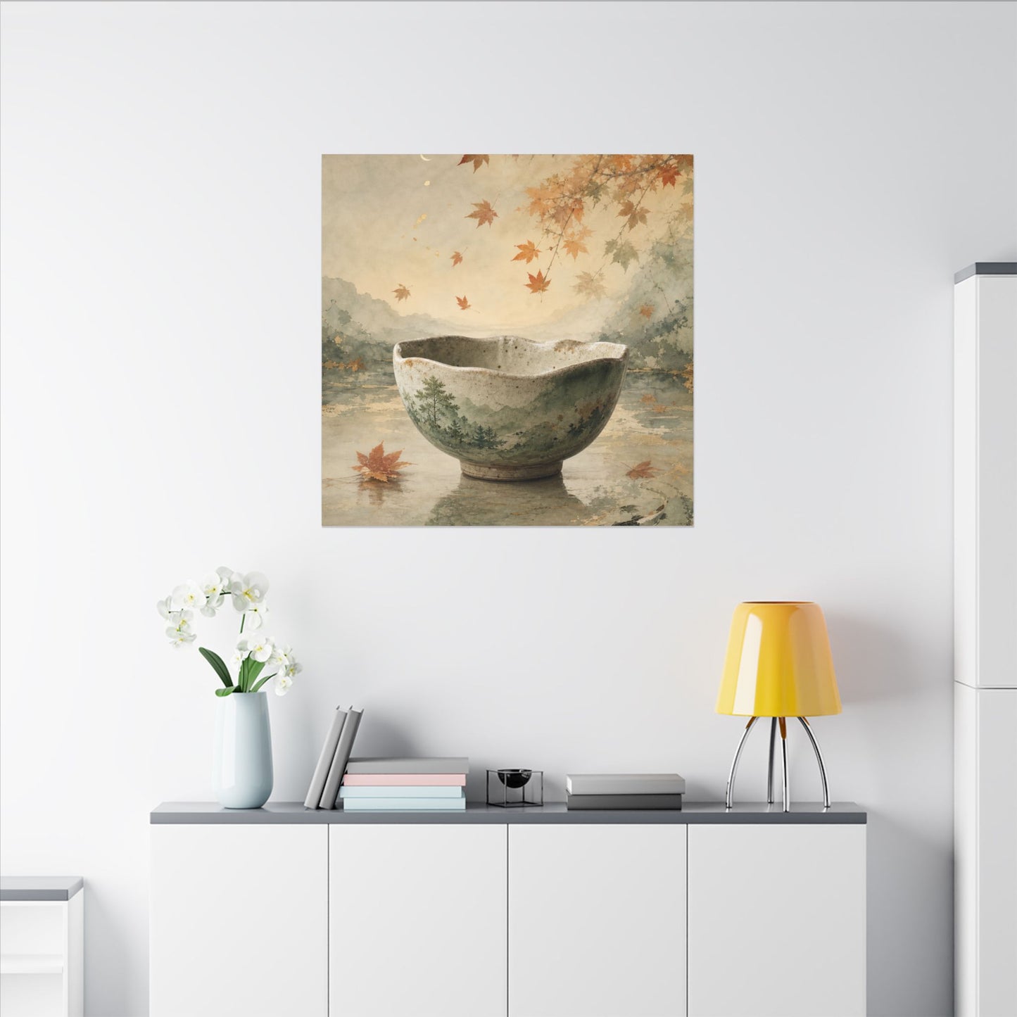 Autumn Ceramic Bowl Watercolor Canvas Art | Cozy Decor