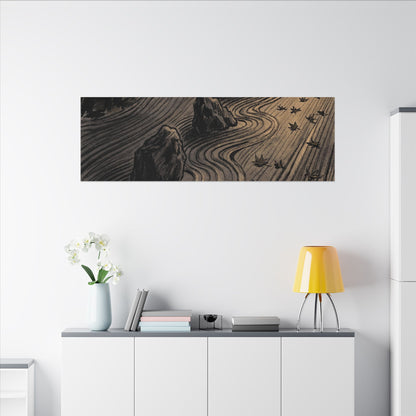 Rock Garden Canvas Art | Autumn Dark Japandi Charcoal Ink Art