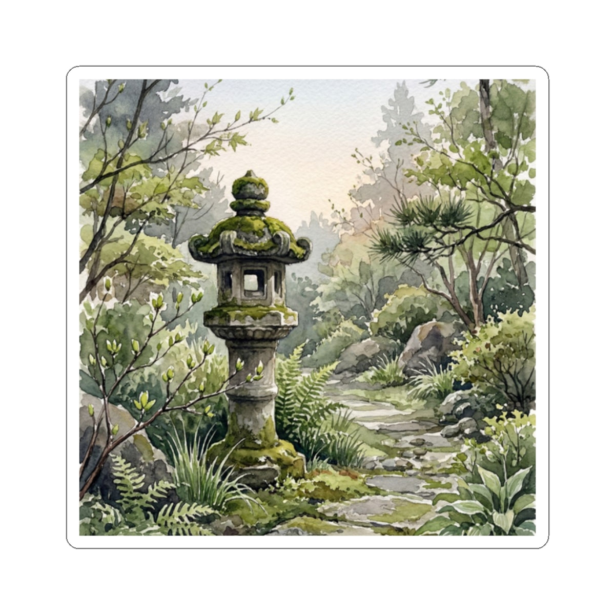 Seijaku Stone Lantern Sticker - Japandi Watercolor Art Print