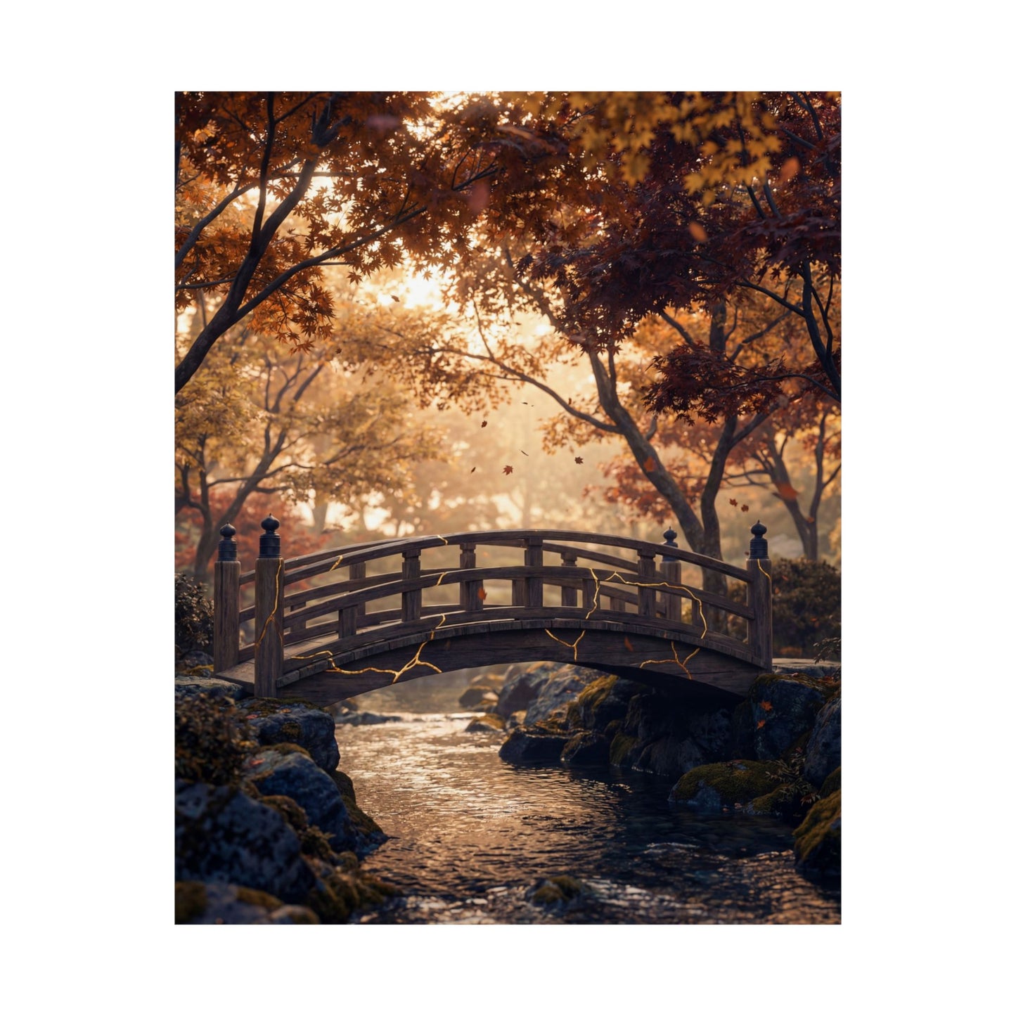 Philosophical Wooden Bridge Wall Art Print - Gold Vein Kintsugi