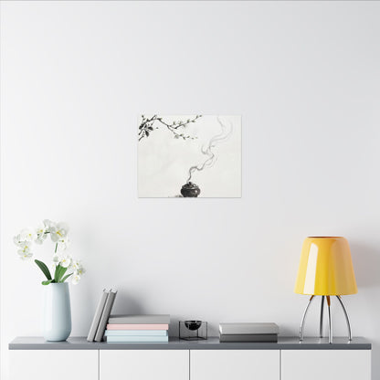 Calm Incense Smoke Canvas Art - Sumi E Zen