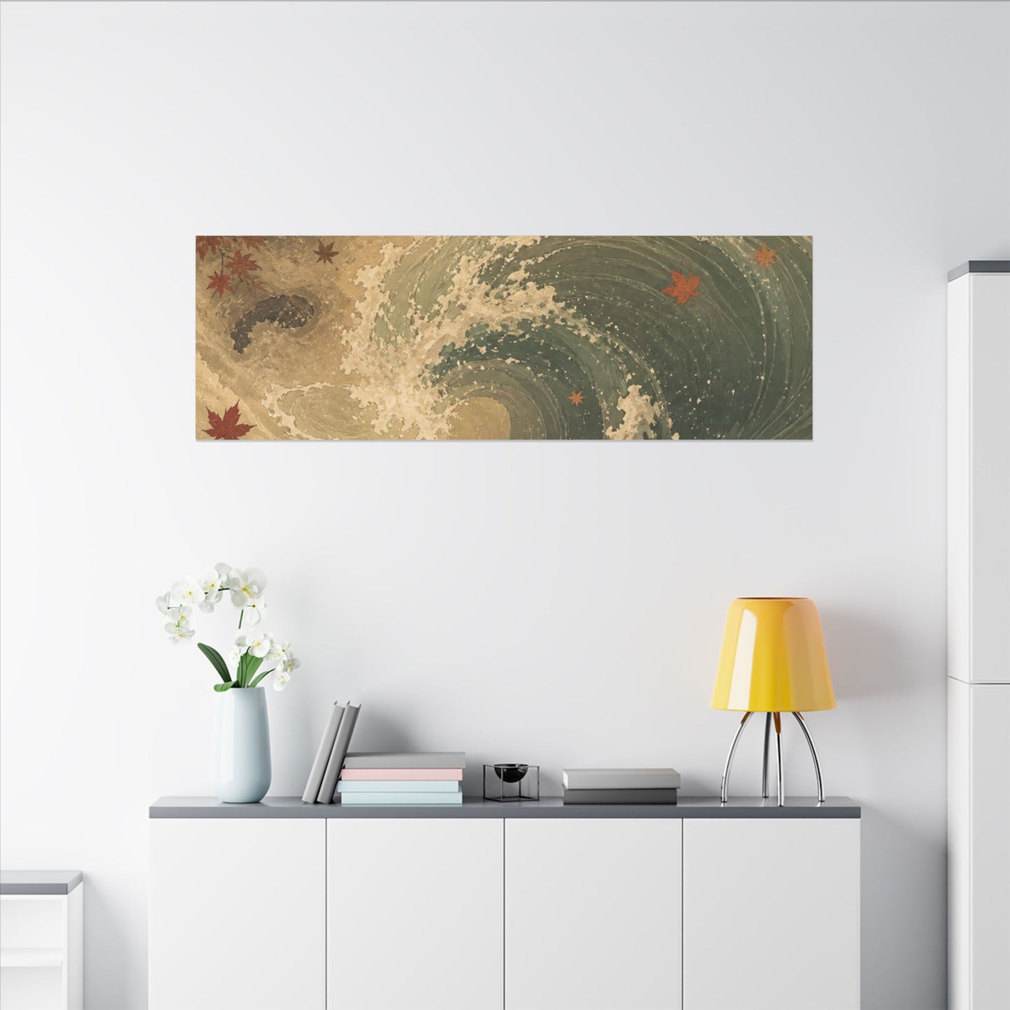 Japandi Ocean Wave in Candlelight | Japanese Pattern Canvas Art