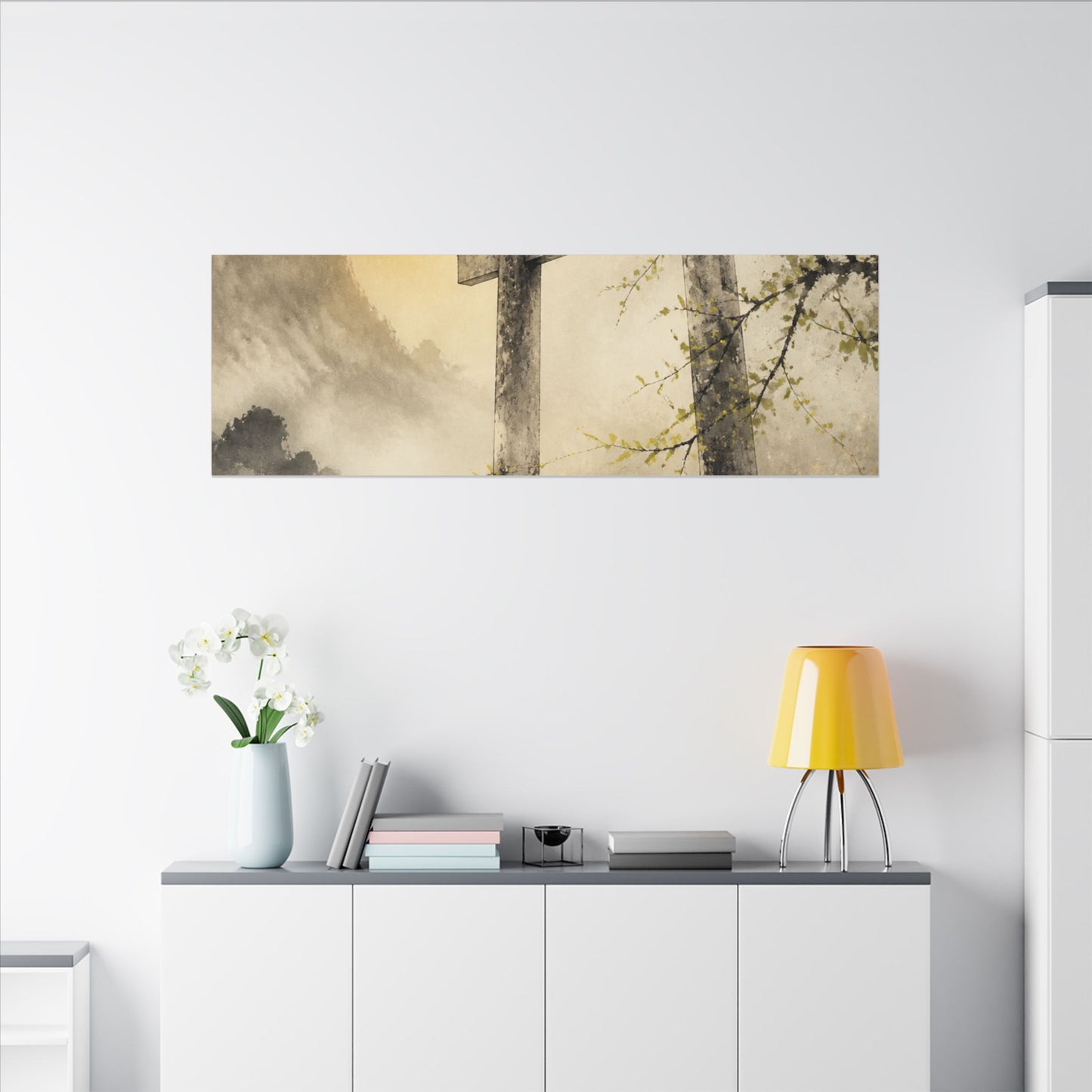 Spring Torii Gate Sumi E Canvas Art | Tranquil Decor