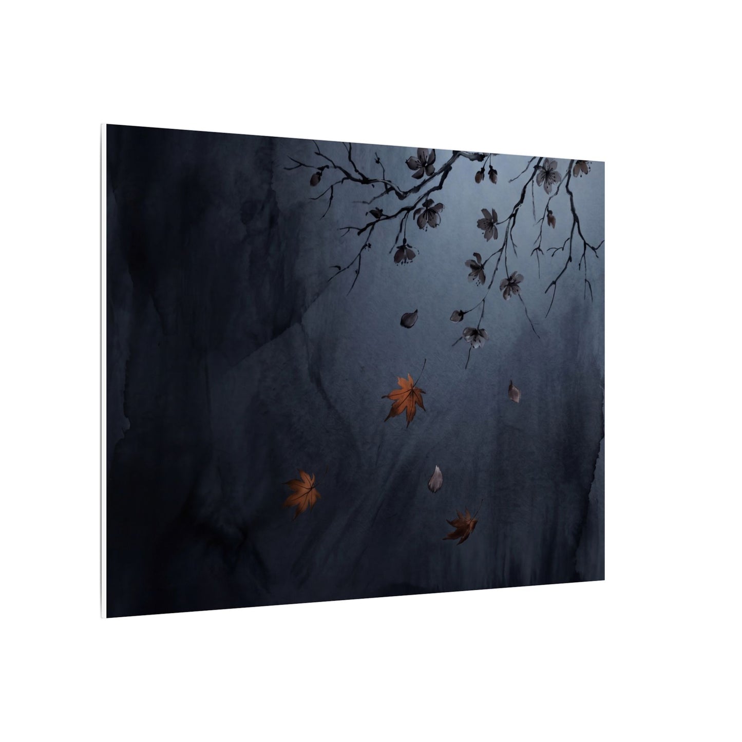 Autumn Cherry Blossom Charcoal Ink Canvas Art | Atmospheric Decor