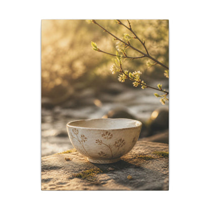 Neutral Ceramic Bowl Canvas Art - Japanese Pattern Japandi