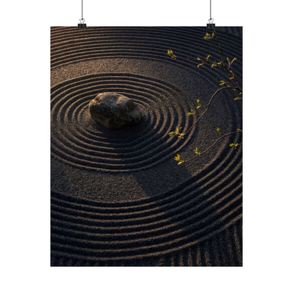 Dark Japandi Rock Garden in Golden Hour | Shadow Zen Wall Art Print Art Print