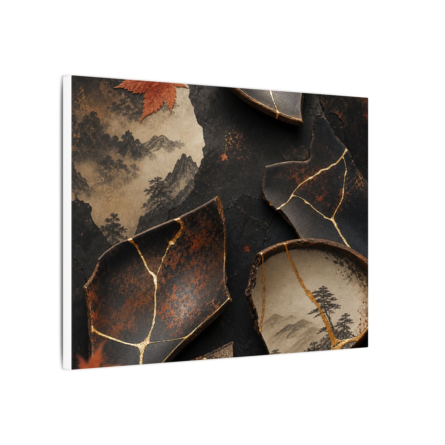 Broken Pottery Gold Vein Canvas Art | Philosophical Kintsugi Art