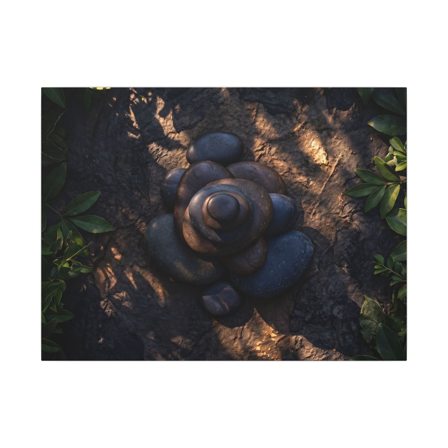 Ma River Stones Canvas Art - Dark Japandi Dark Texture Art Print
