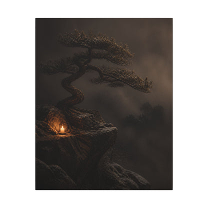Pine Tree Shadow Zen Canvas Art | Luxurious Dark Japandi Art