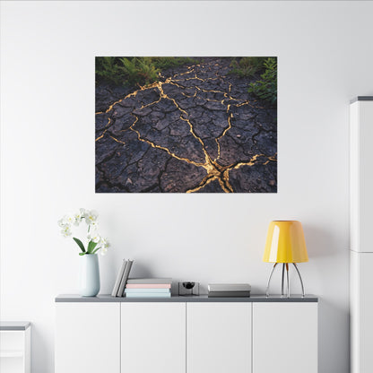 Cracked Earth Canvas Art | Summer Kintsugi Crackle Gold Art