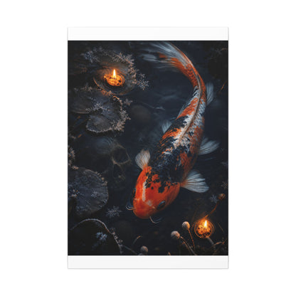 Koi Pond Canvas Art | Winter Dark Japandi Shadow Zen Art
