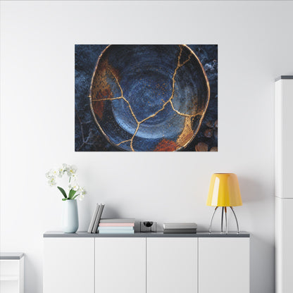 Kintsugi Ceramic Bowl in Moonlight | Crackle Gold Canvas Art