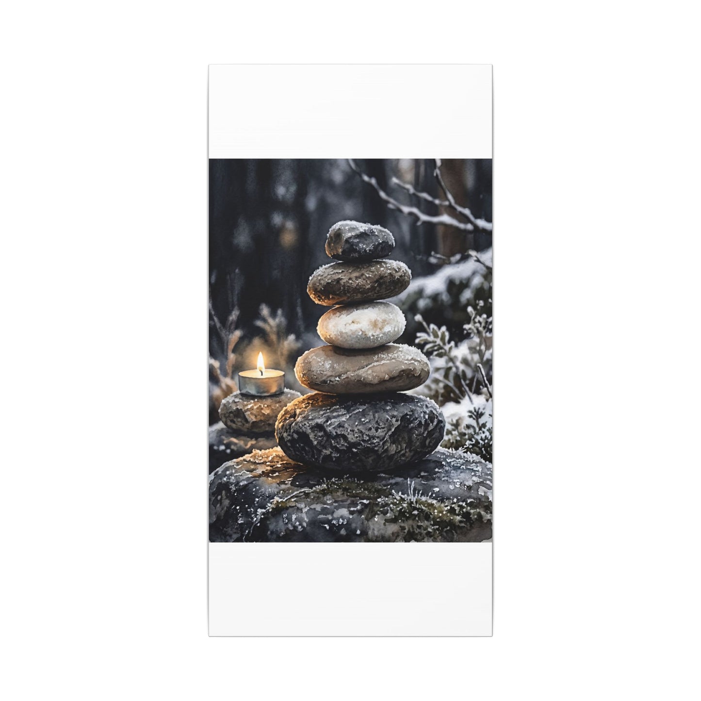 River Stones Canvas Art | Winter Japandi Watercolor Art