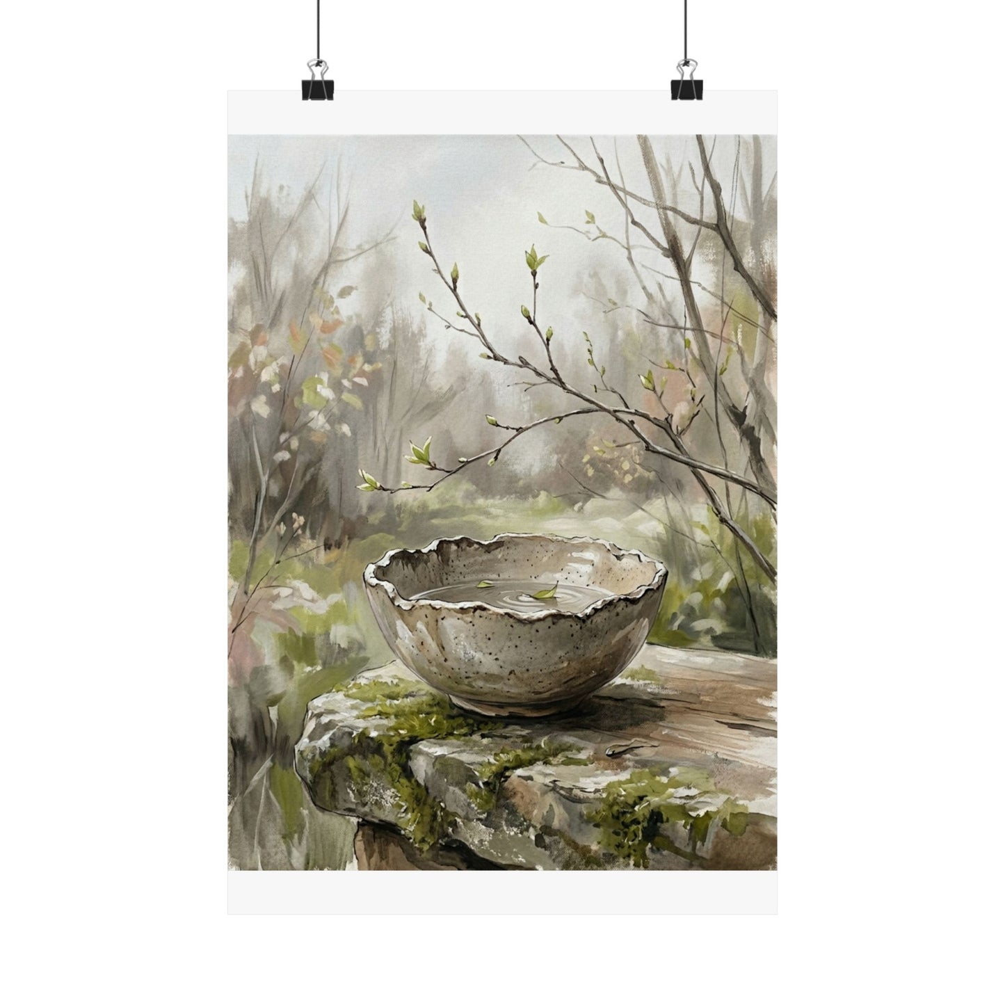 Japandi Ceramic Bowl in Overcast | Minimal Line Wall Art Print