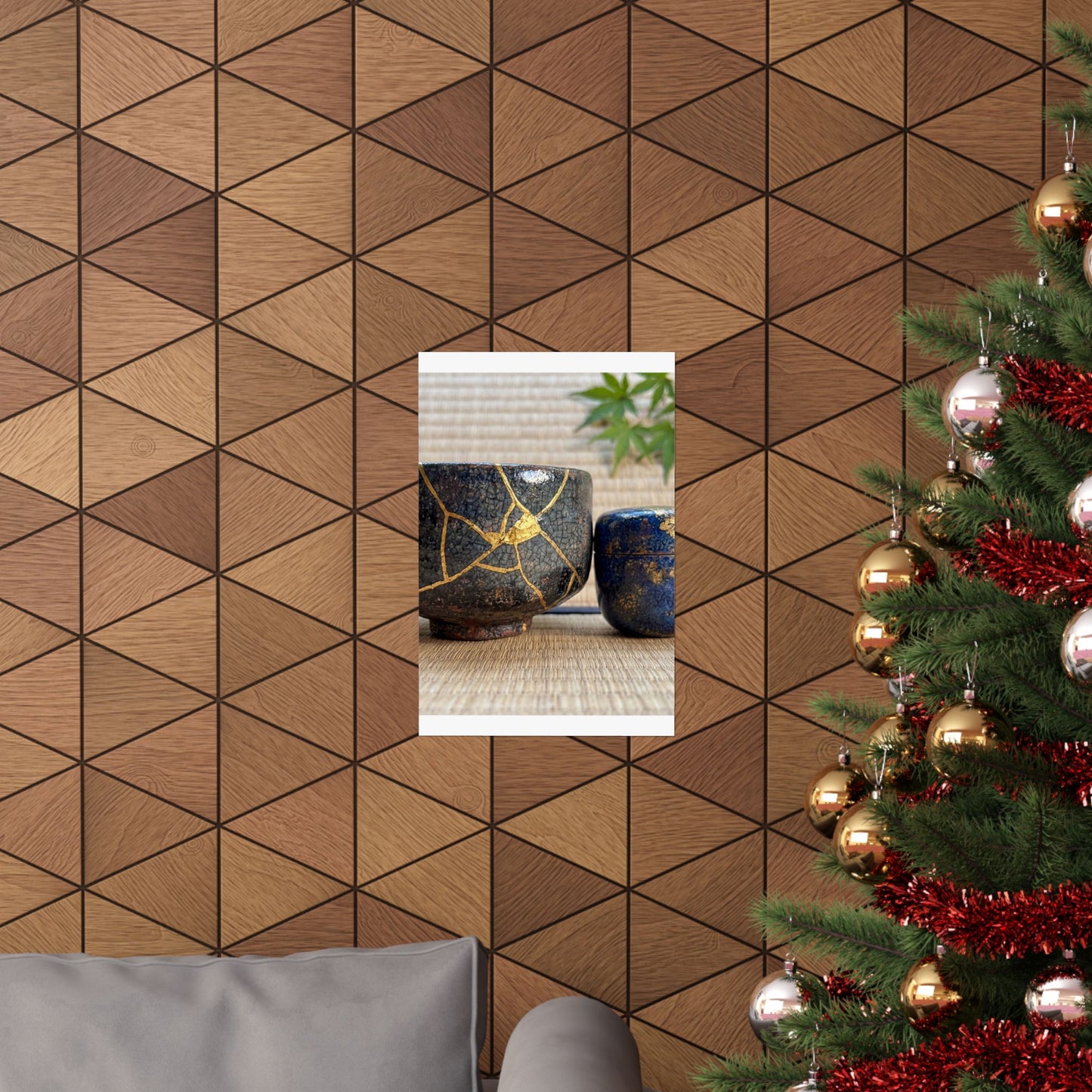 Kintsugi Tea Ceremony in Dawn | Crackle Gold Wall Art Print