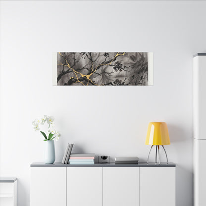 Kanso Cherry Blossom Canvas Art - Kintsugi Crackle Gold