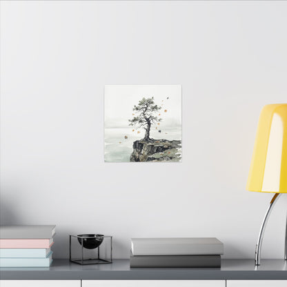 Japandi Pine Tree in Overcast | Watercolor Canvas Art