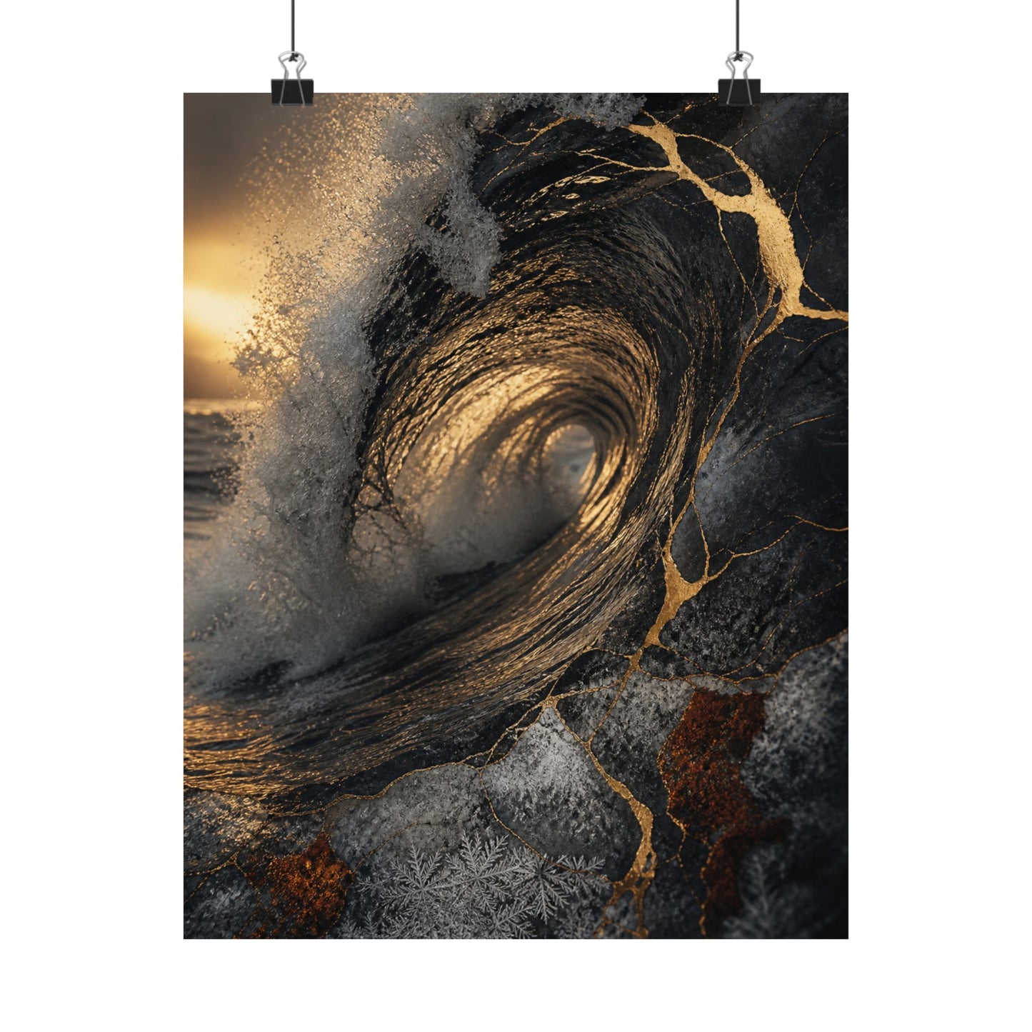 Healing Ocean Wave Wall Art Print - Gold Vein Kintsugi