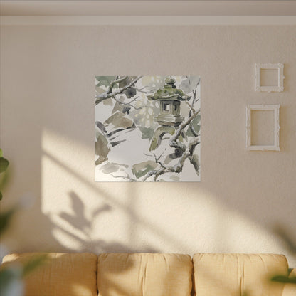 Elegant Stone Lantern Canvas Art - Watercolor Japandi
