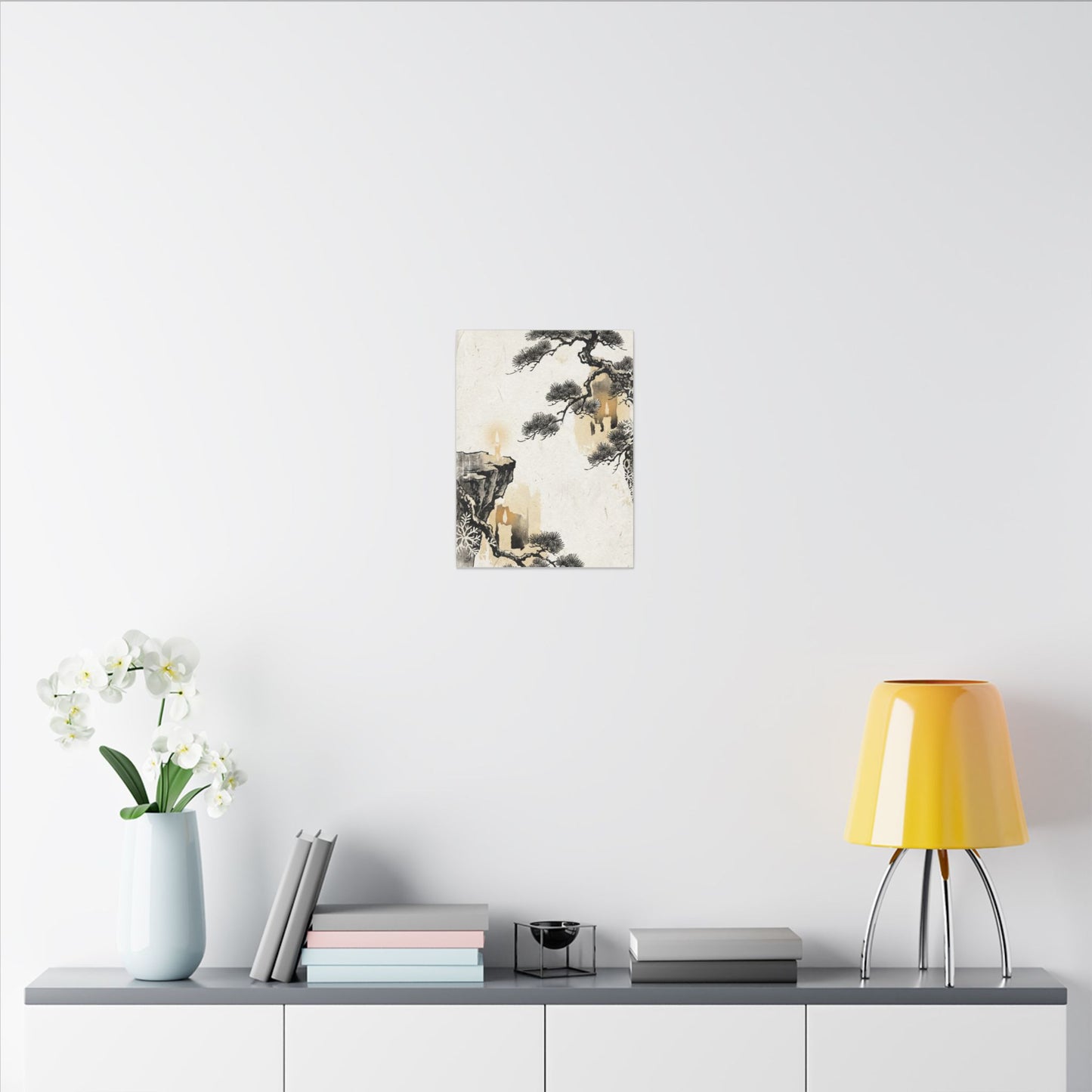 Japandi Pine Tree in Candlelight | Japanese Pattern Canvas Art