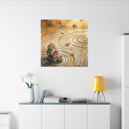 Autumn Rock Garden Watercolor Canvas Art | Neutral Decor
