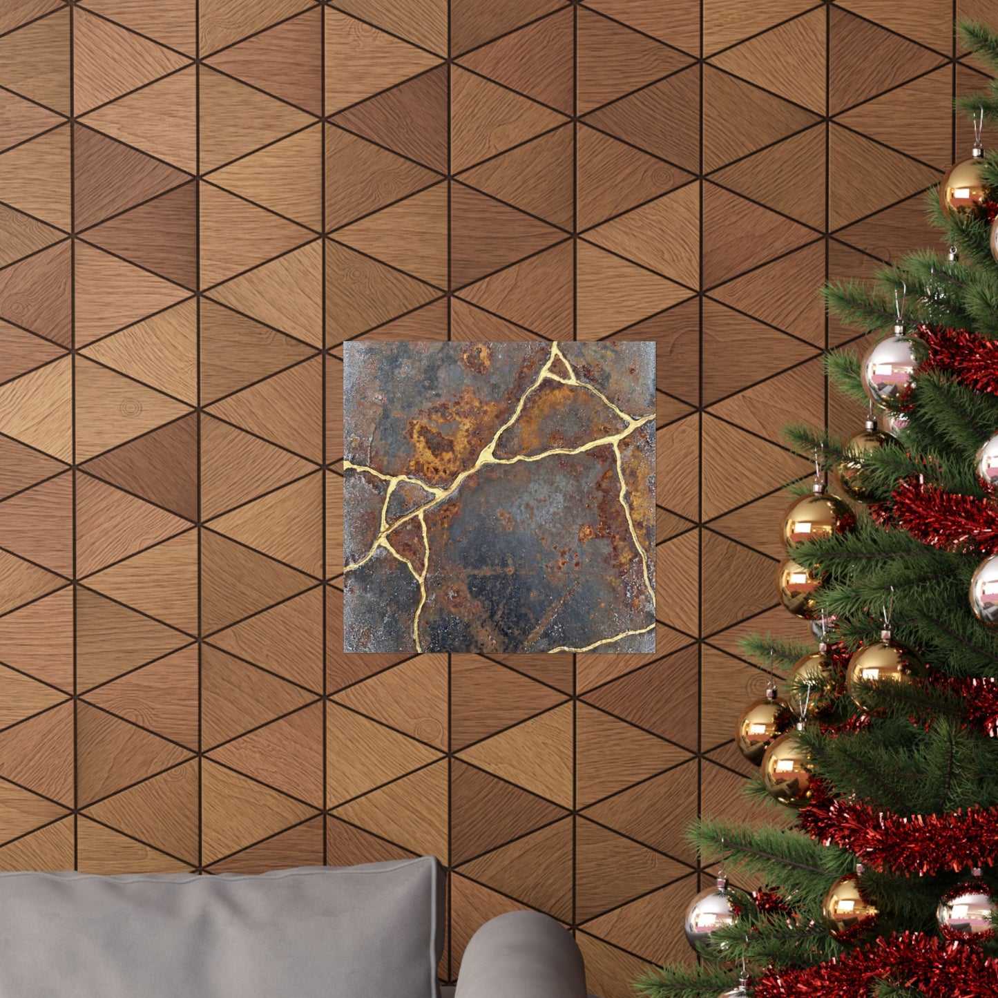 Kintsugi Rust Patina in Overcast | Gold Repair Wall Art Print