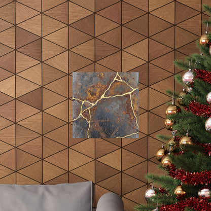 Kintsugi Rust Patina in Overcast | Gold Repair Wall Art Print