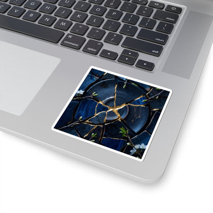 Kintsugi Broken Pottery in Moonlight | Gold Vein Sticker Art Print