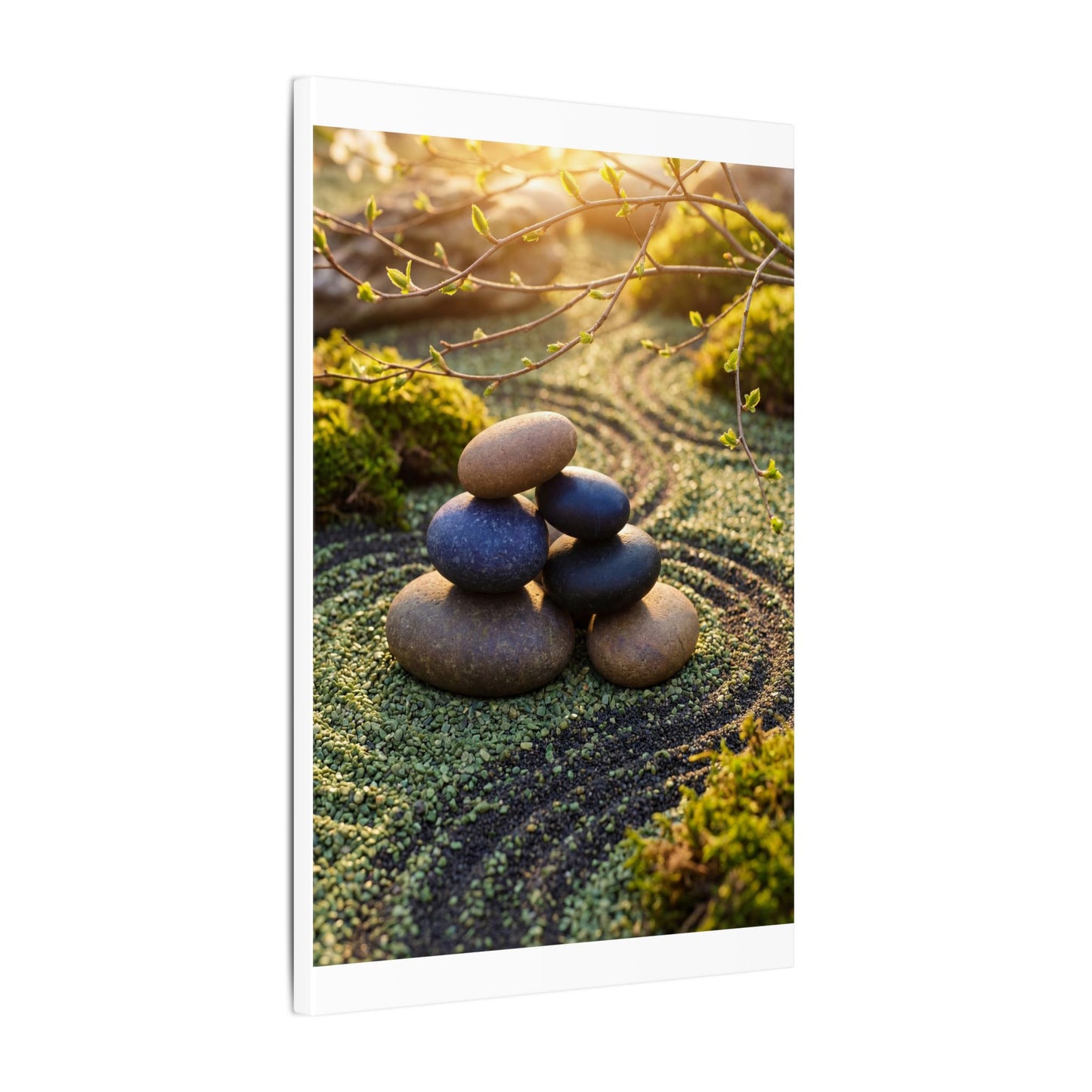 Zen River Stones in Golden Hour | Karesansui Canvas Art