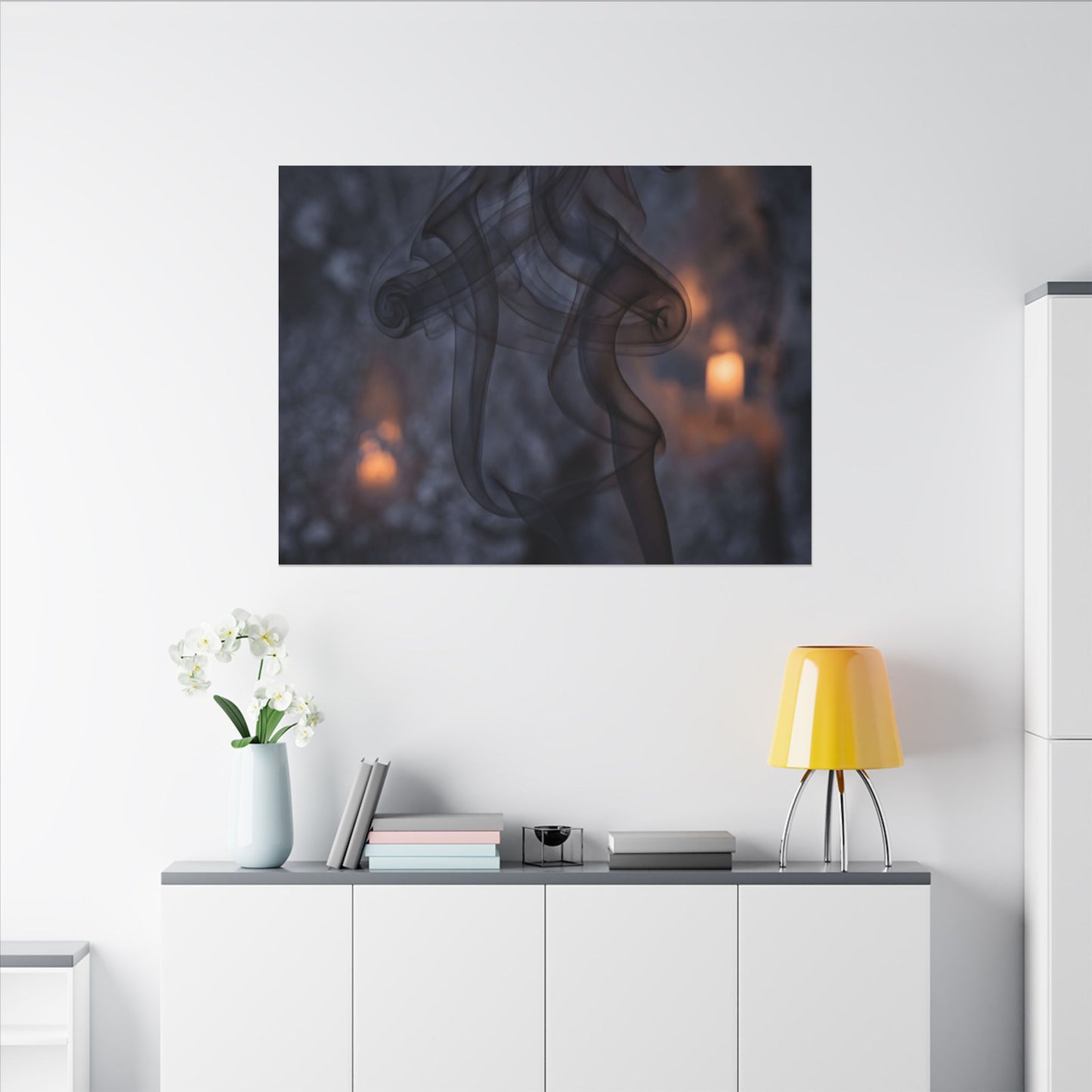 Incense Smoke Winter Canvas Art | Dark Japandi Sophisticated Design