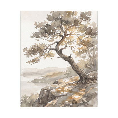 Pine Tree Watercolor Canvas Art | Elegant Japandi Art