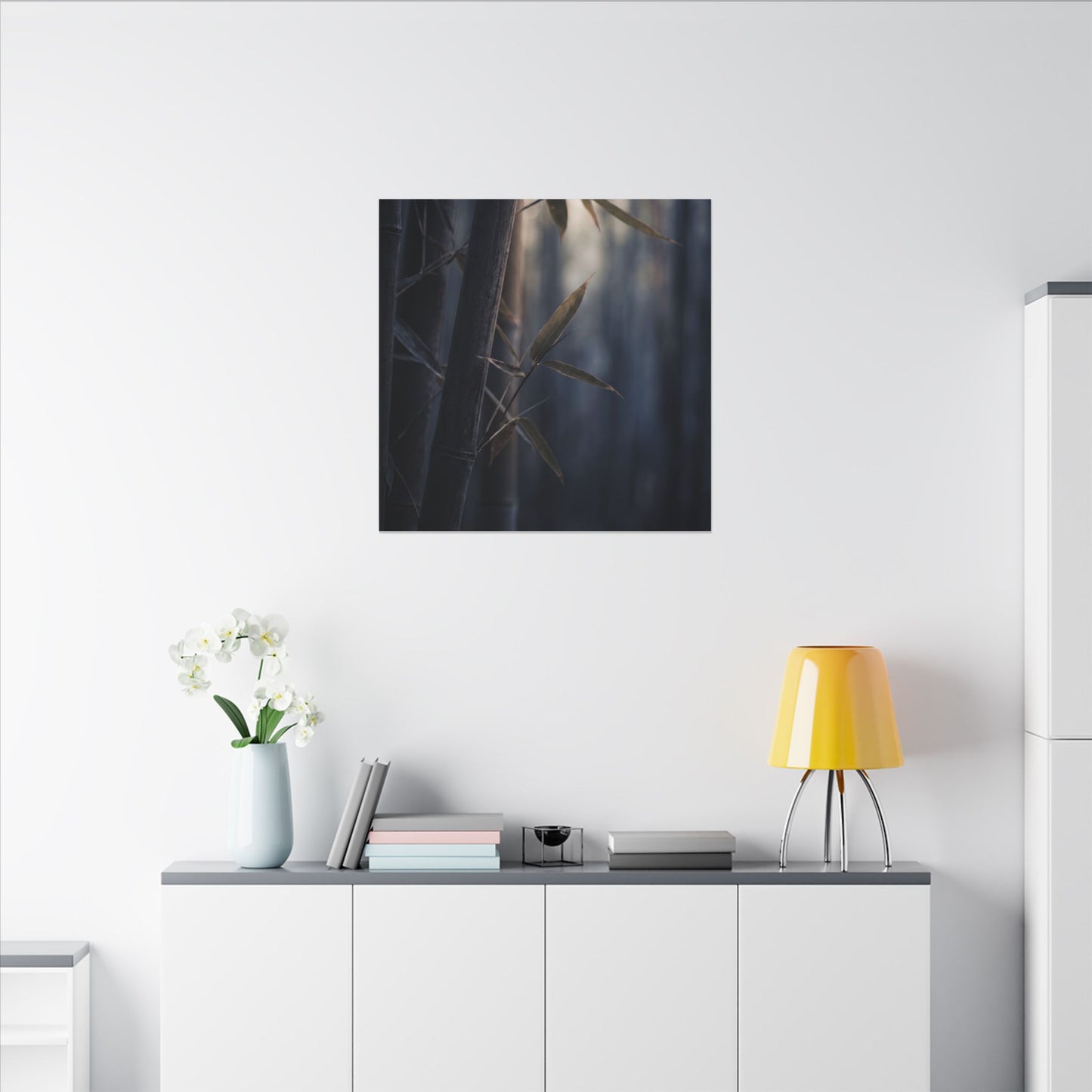 Dark Japandi Bamboo Grove in Dawn | Moody Minimal Canvas Art