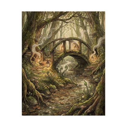 Spring Wooden Bridge Forest Whimsy Wall Art Print | Rustic Decor