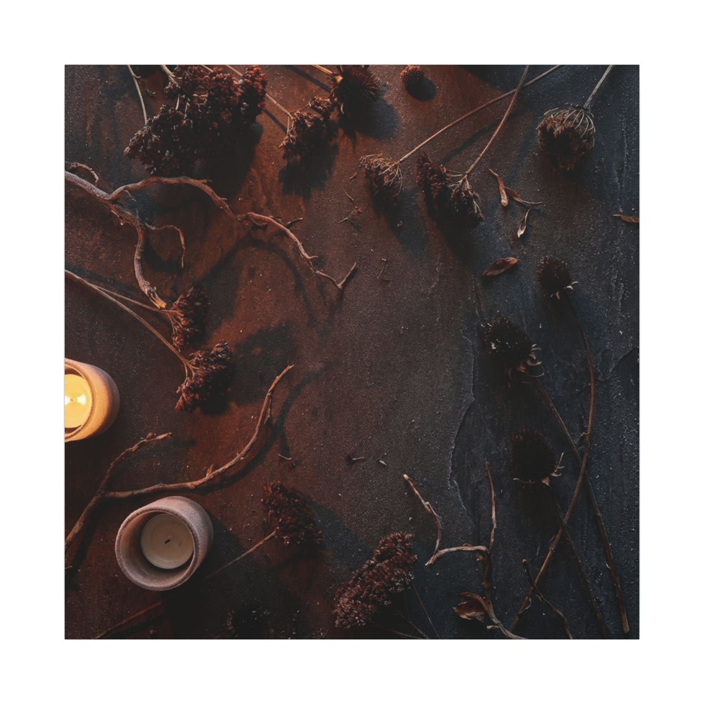 Dried Flowers Canvas Art | Winter Dark Japandi Moody Minimal Art