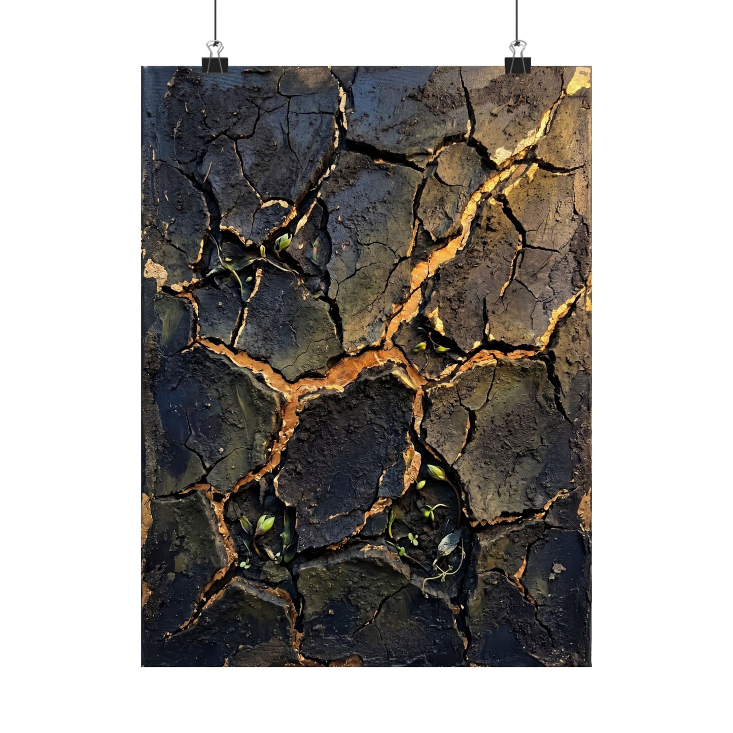 Cracked Earth Dark Texture Wall Art Print | Sophisticated Dark Japandi Art