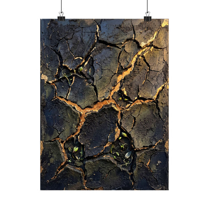 Cracked Earth Dark Texture Wall Art Print | Sophisticated Dark Japandi Art