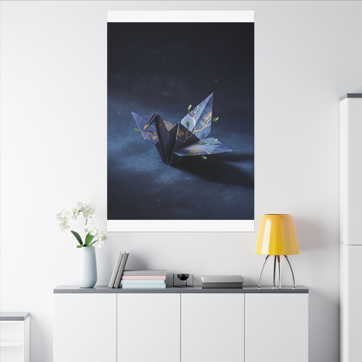 Kintsugi Paper Fold in Moonlight | Crackle Gold Canvas Art