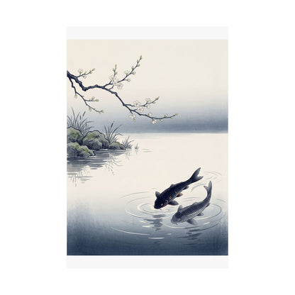 Calm Koi Pond Wall Art Print - Ukiyo E Inspired Zen