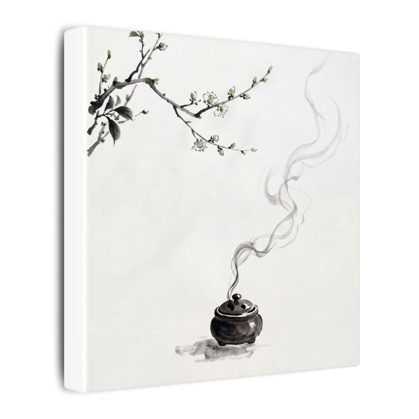 Calm Incense Smoke Canvas Art - Sumi E Zen