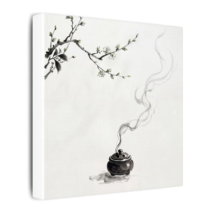 Calm Incense Smoke Canvas Art - Sumi E Zen