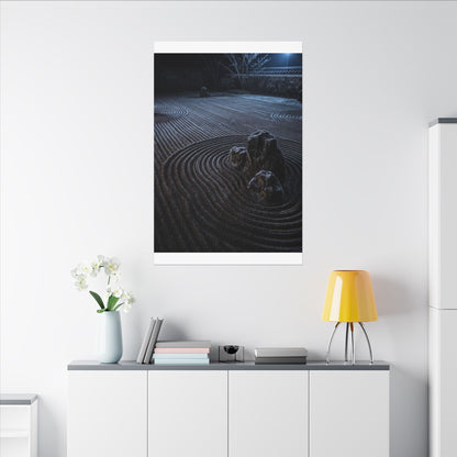 Moonlight Rock Garden Canvas Art - Dark Japandi Seijaku