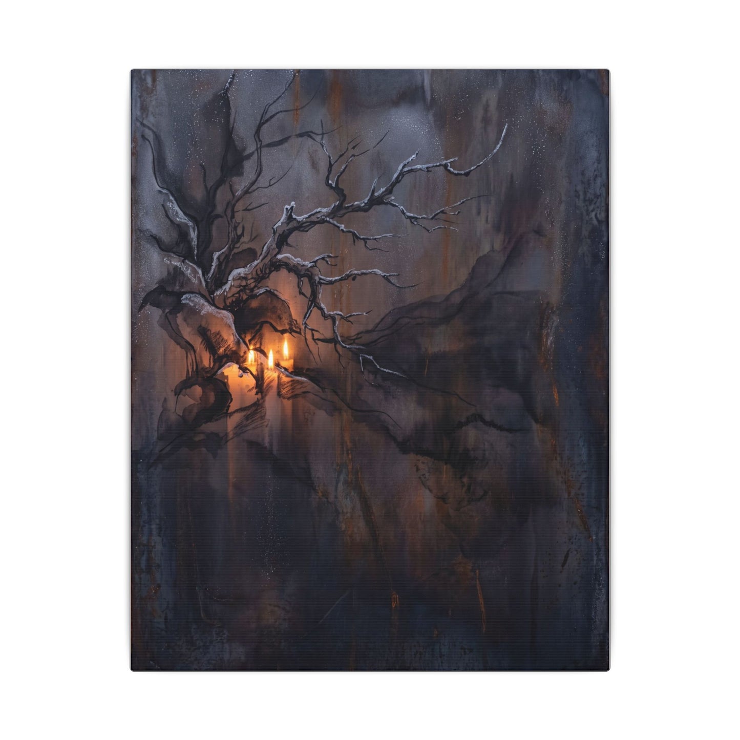 Winter Rust Patina Charcoal Ink Canvas Art | Atmospheric Decor
