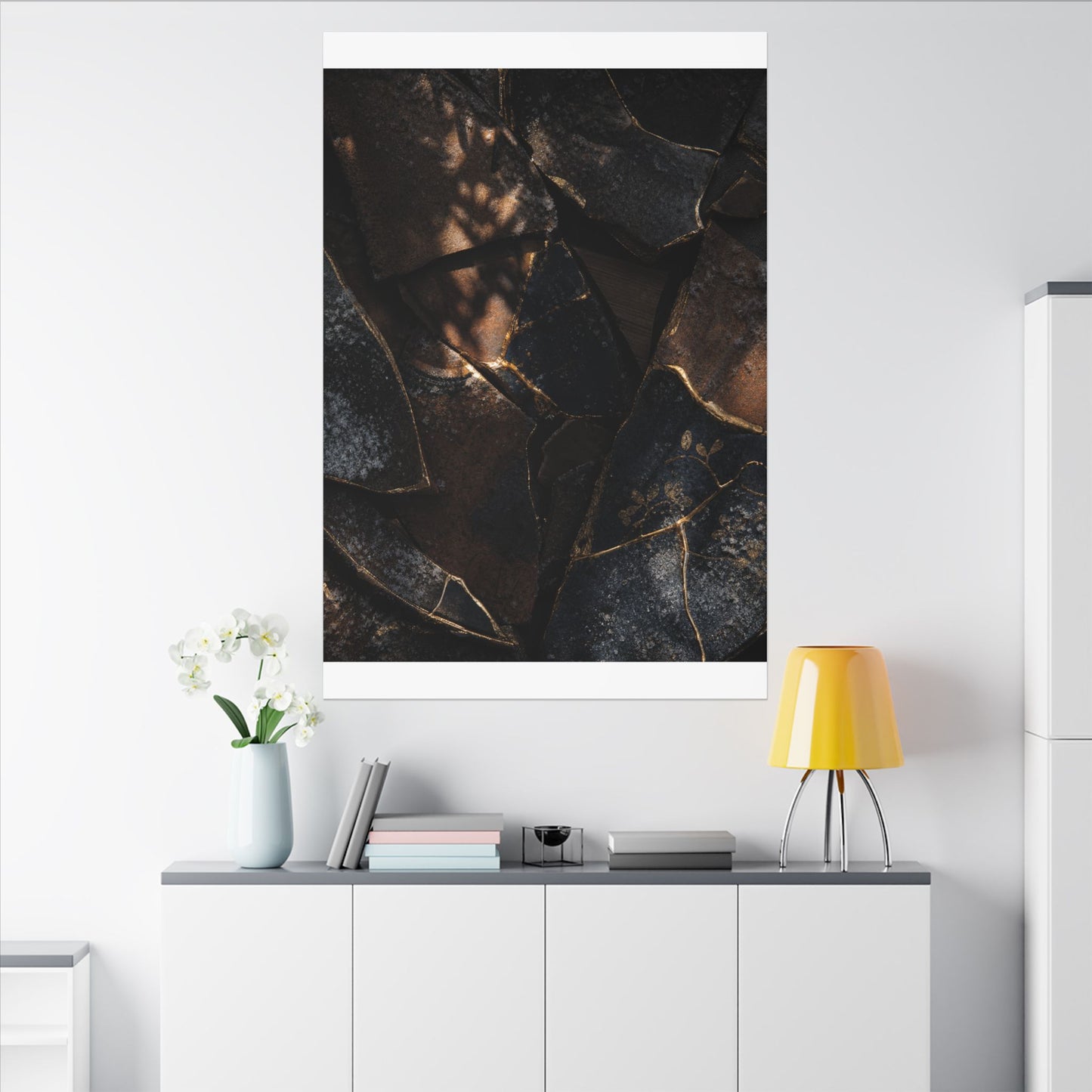 Fukinsei Broken Pottery Canvas Art - Dark Japandi Dark Texture