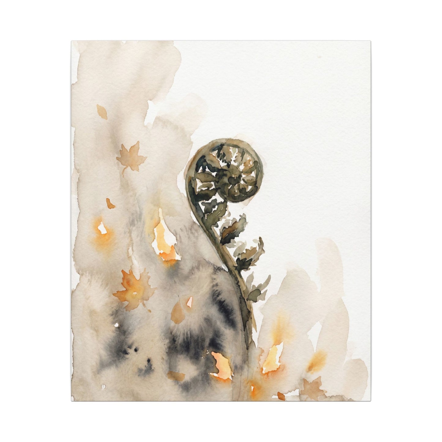 Fern Unfurling Watercolor Canvas Art | Earthy Japandi Art