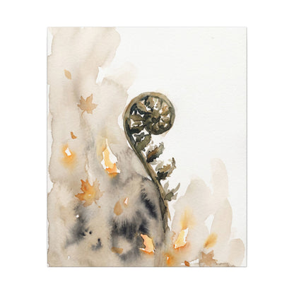 Fern Unfurling Watercolor Canvas Art | Earthy Japandi Art