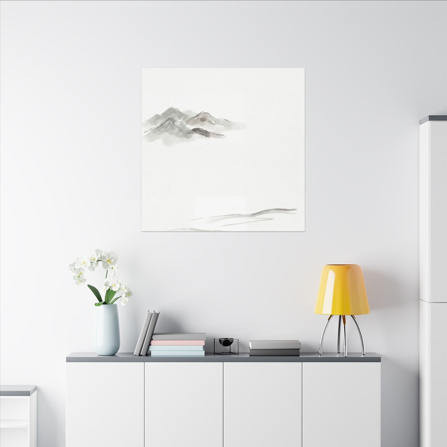 Winter Mountain Mist Minimal Line Canvas Art | Elegant Decor