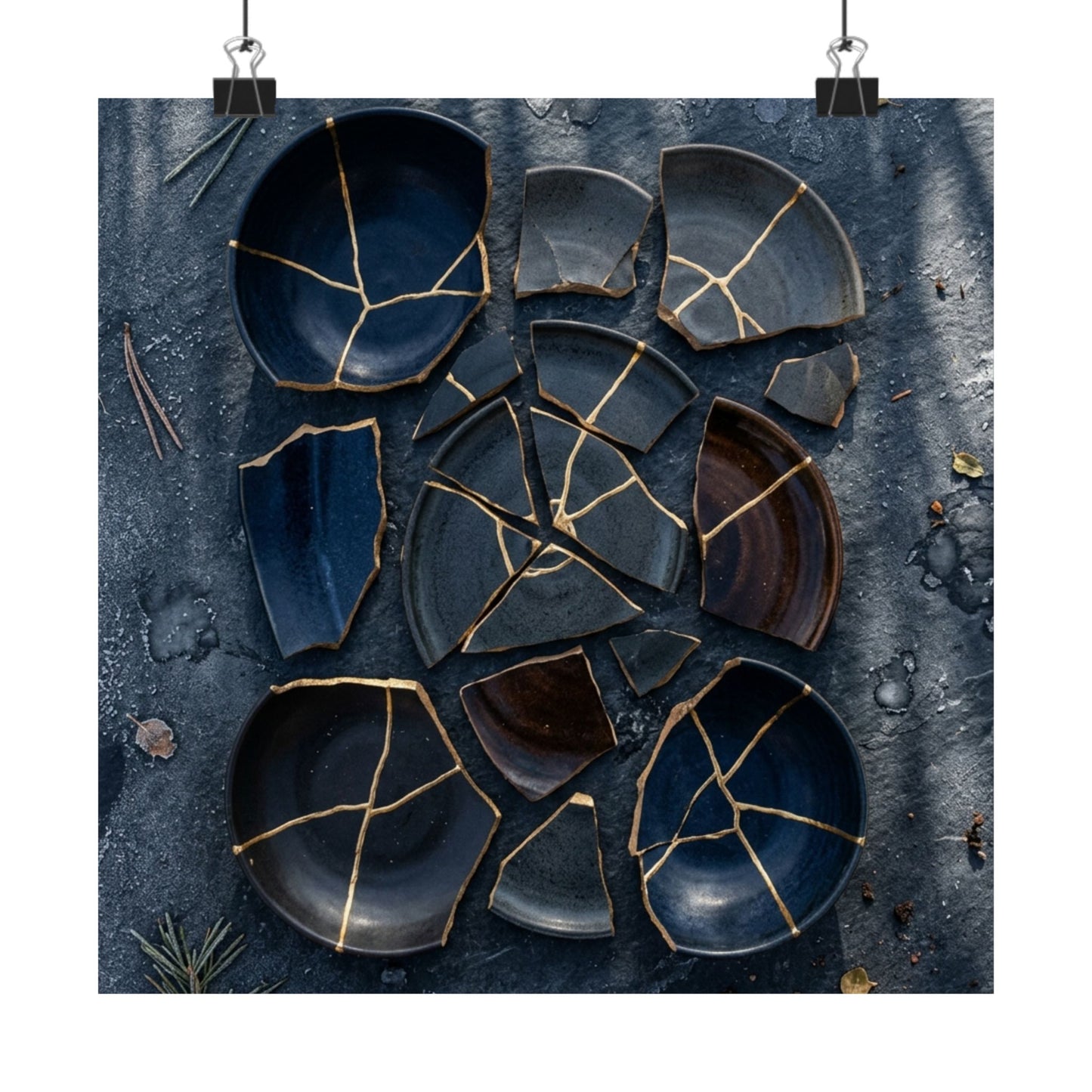 Broken Pottery Wall Art Print | Winter Dark Japandi Shadow Zen Art