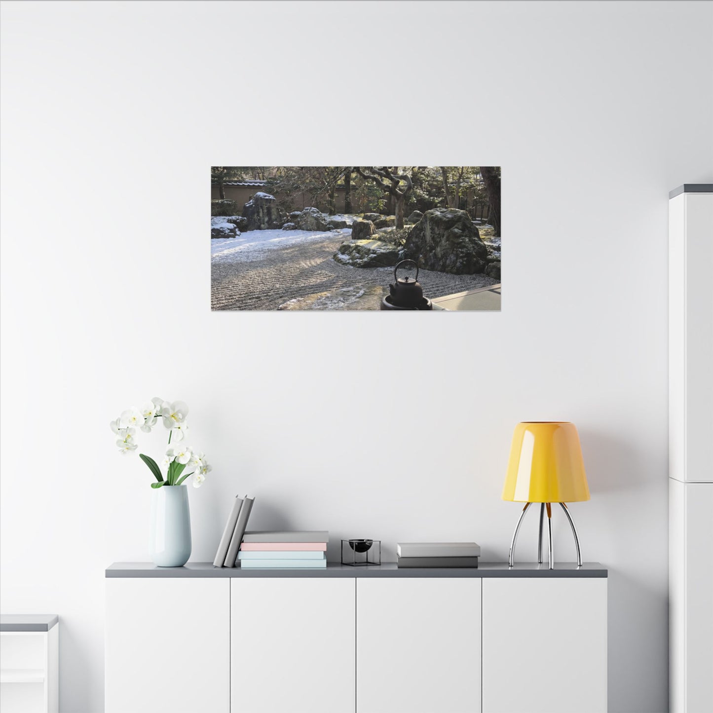 Winter Tea Ceremony Karesansui Canvas Art | Serene Decor