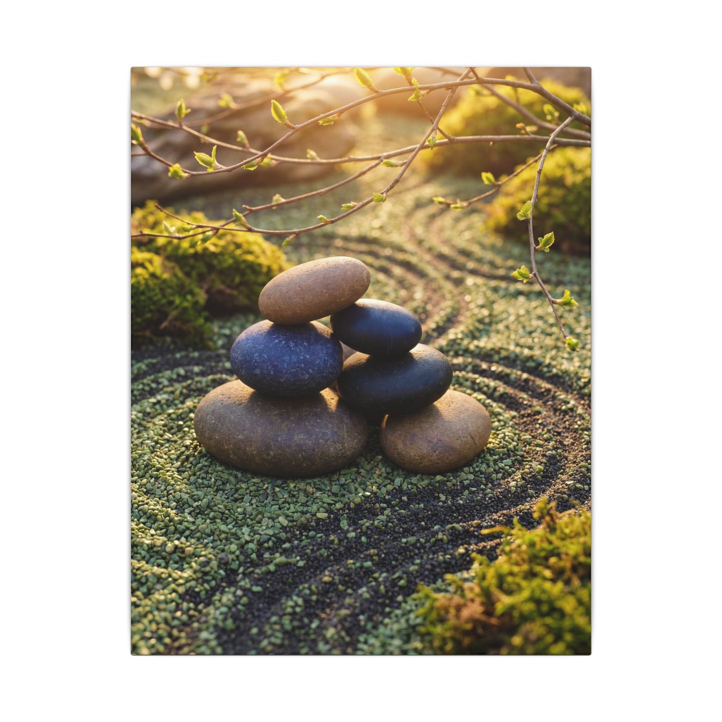 Zen River Stones in Golden Hour | Karesansui Canvas Art