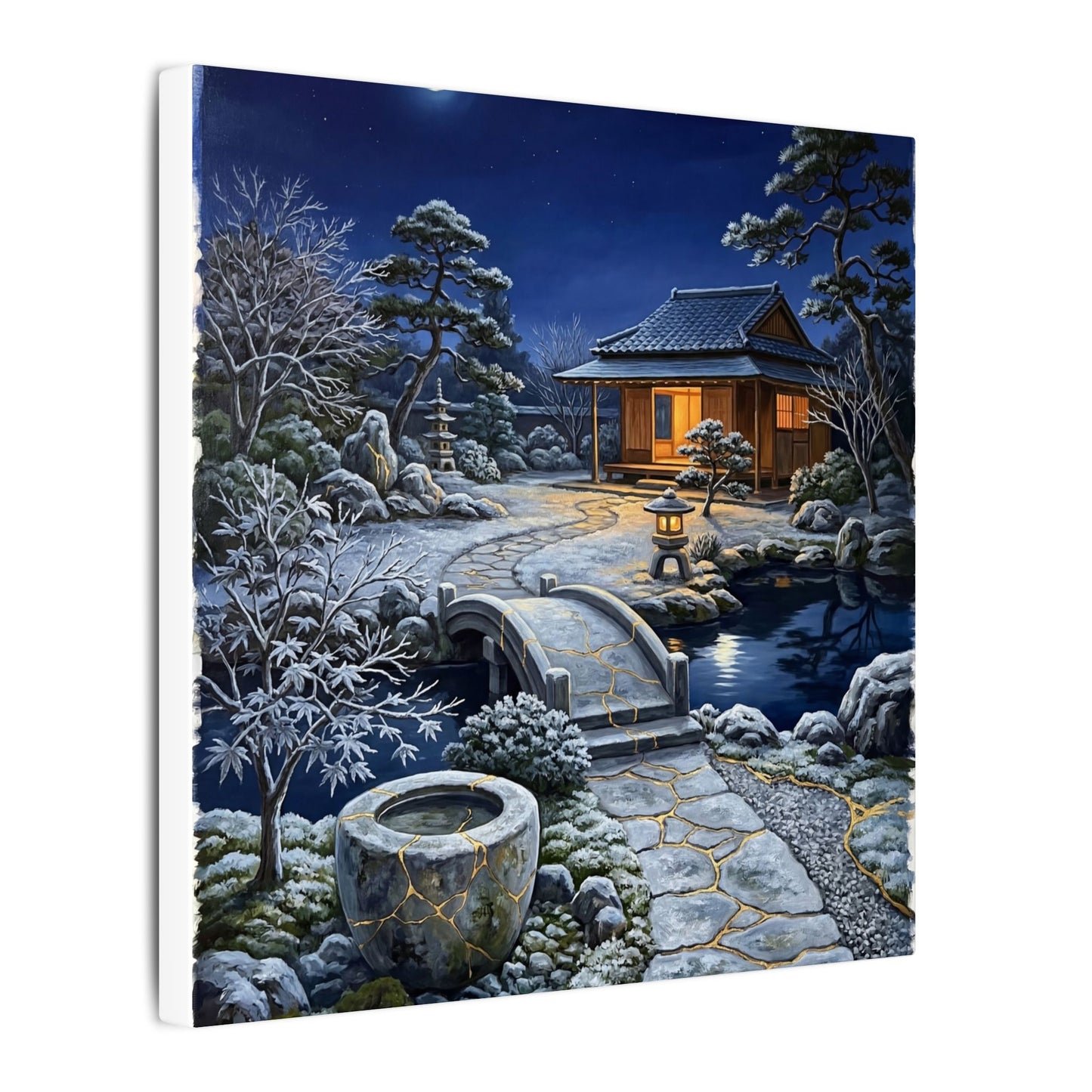 Moonlit Garden Winter Canvas Art | Kintsugi Artful Design